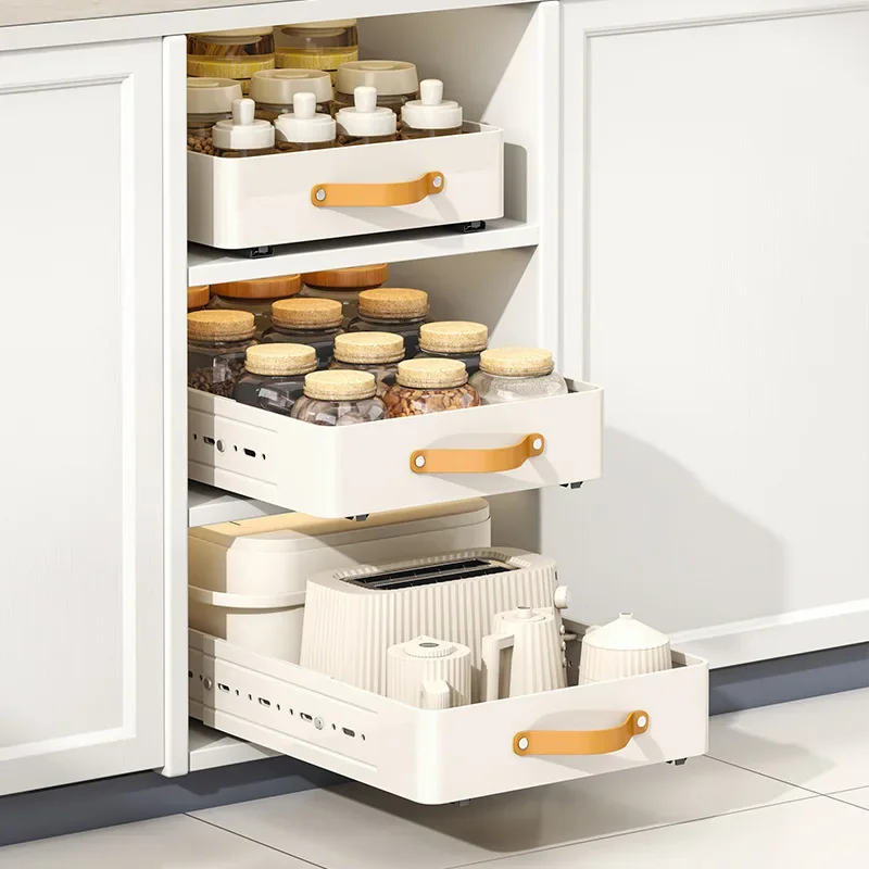 Expandle Cinet Kitchen Storage Shelf Organizer - Pull-Out Slide Drawer Tray with Spice Box Rack System for Pantry