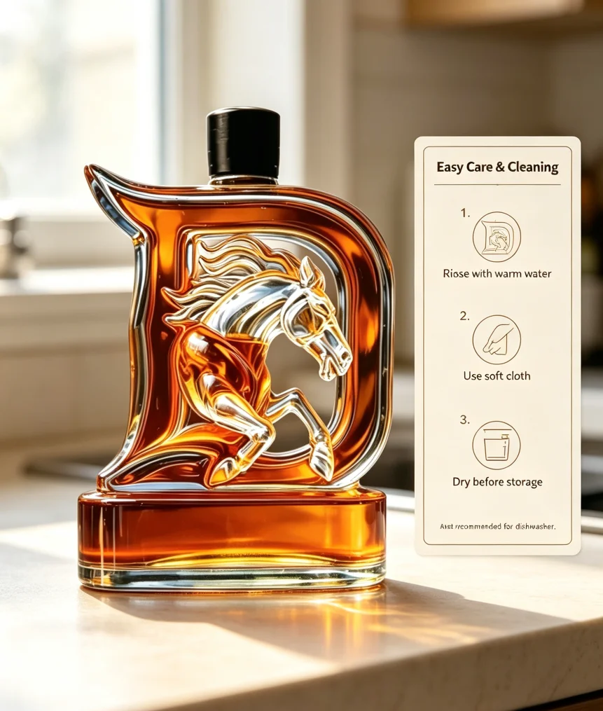 Luxury Horse Pattern Glass Spirit Decanter Airtight Liquor Carafe for Vodka Bourbon Bar Display Ornament Drinkware