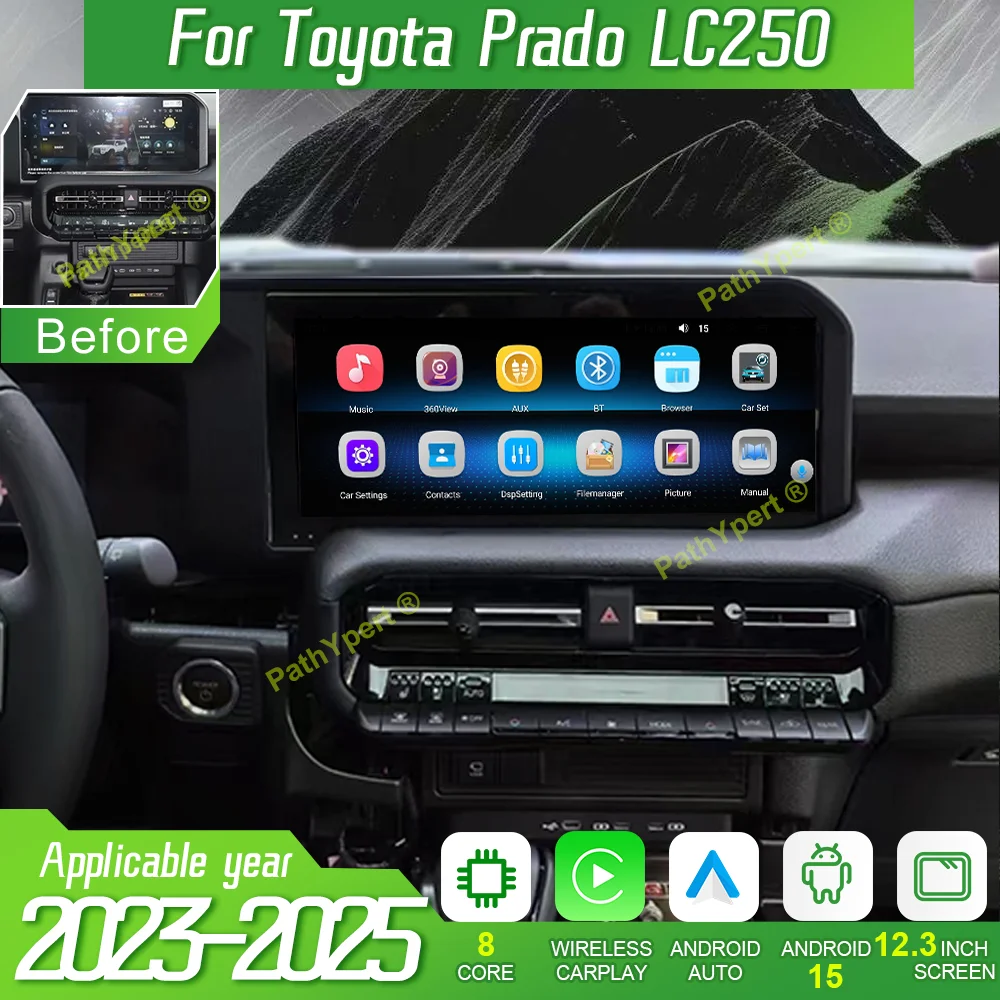 12.3''Android 15 Car Radio For Toyota Prado LC250 2023-2025 Multimedia Player BT GPS Head Unit 4G+WIFI Stereo Touch Screen FM
