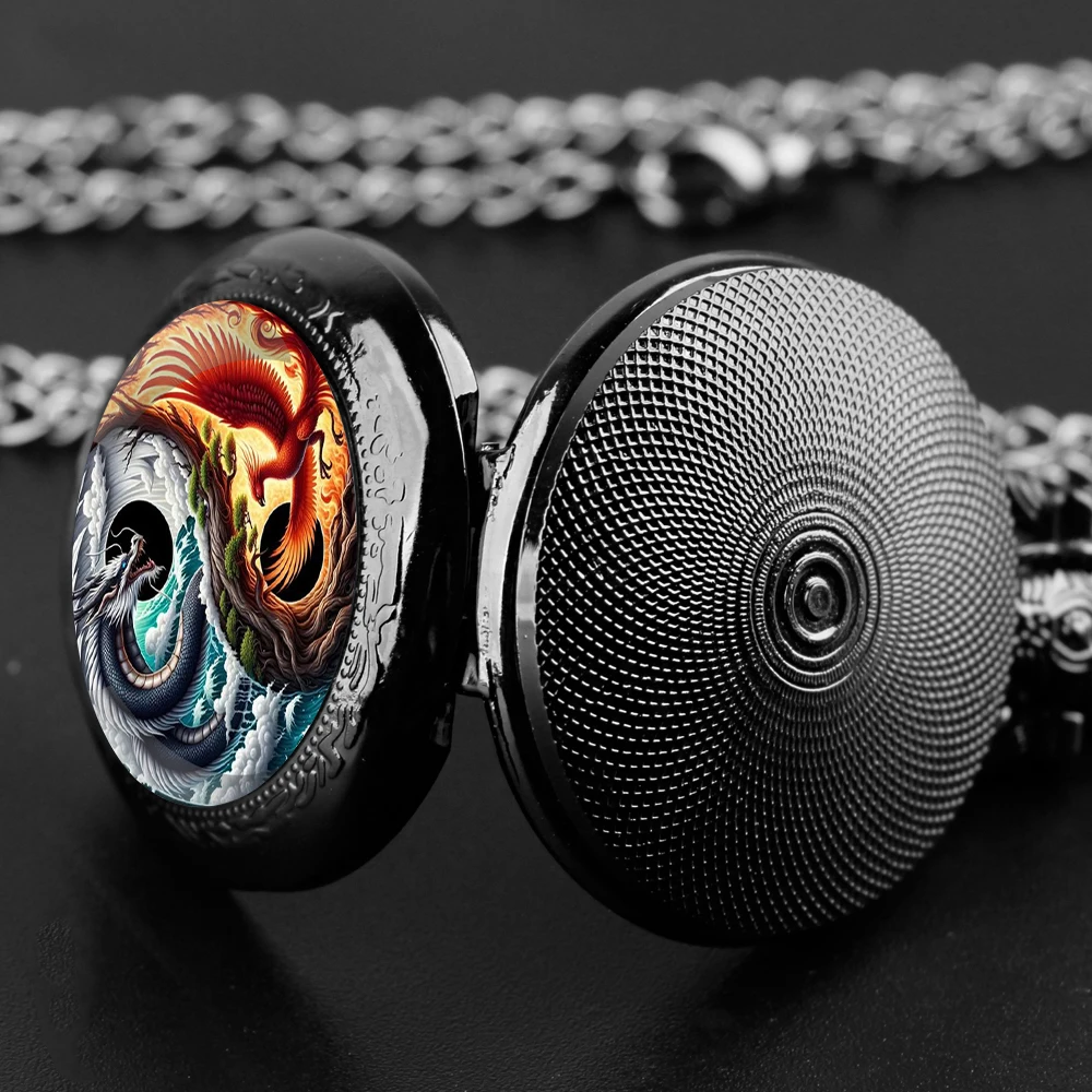 الرجعية رائعة فينيكس ودريغون تصميم متوسطة ساعة الجيب قلادة هدايا أعياد ميلاد للأطفال ساعة الجيب قلادة عصرية