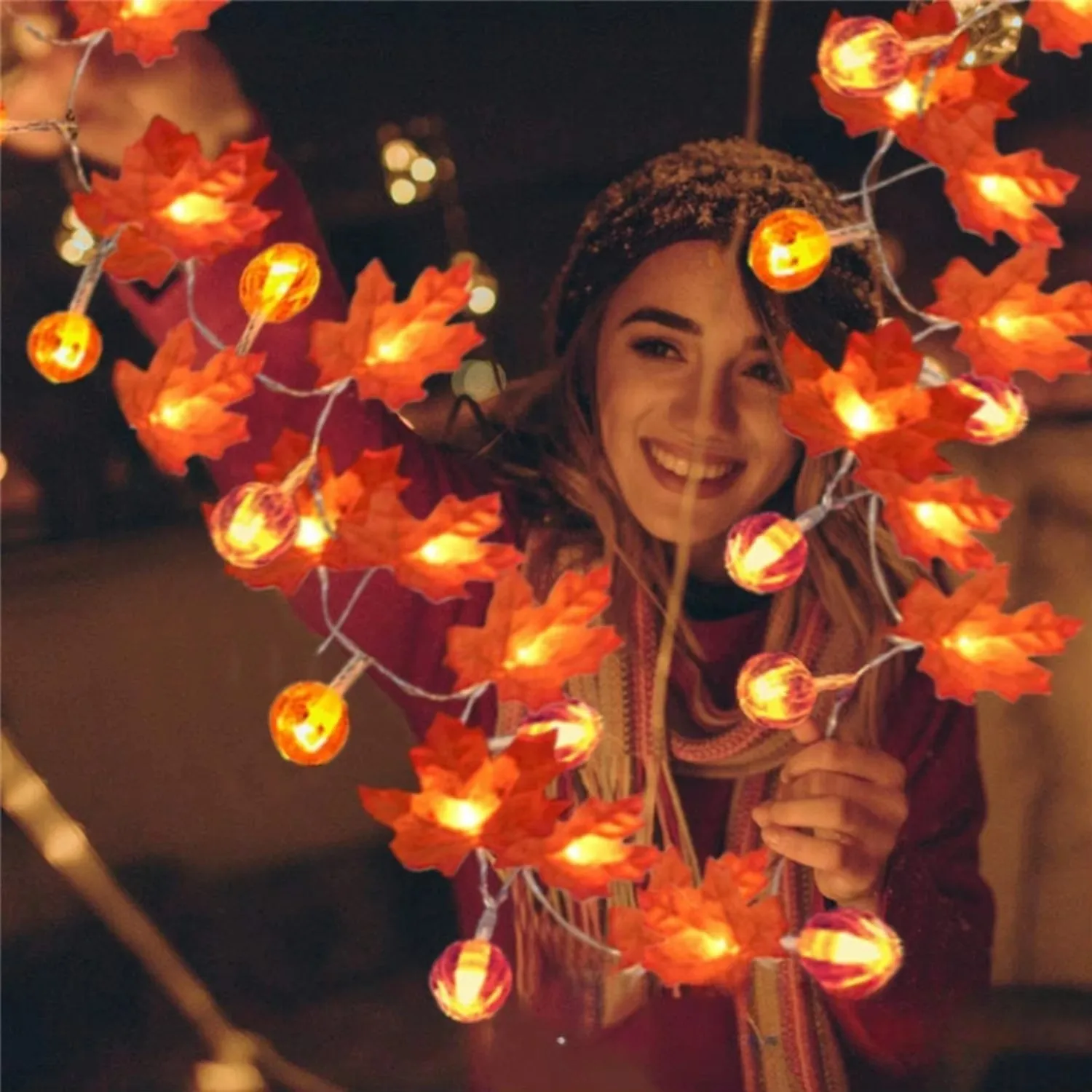 

Artificial Maple Leaves Led Light String Pumpkin Autumn Garland Fairy Lights For Thanksgiving Party DIY Wedding Home Decor