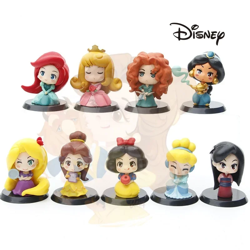 

9PCS Kawaii Disney Princess Doll Cartoon Belle Snow White Aurora Ariel Belle Model Toys Table Room Ornament Gifts for Children