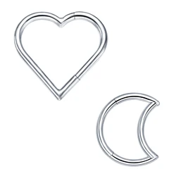 Heart Daith Piercing Jewelry Hypoallergenic Stainless Steel Clicker Hoop Rook Cartilage Helix Earrings Nose Ring 16G