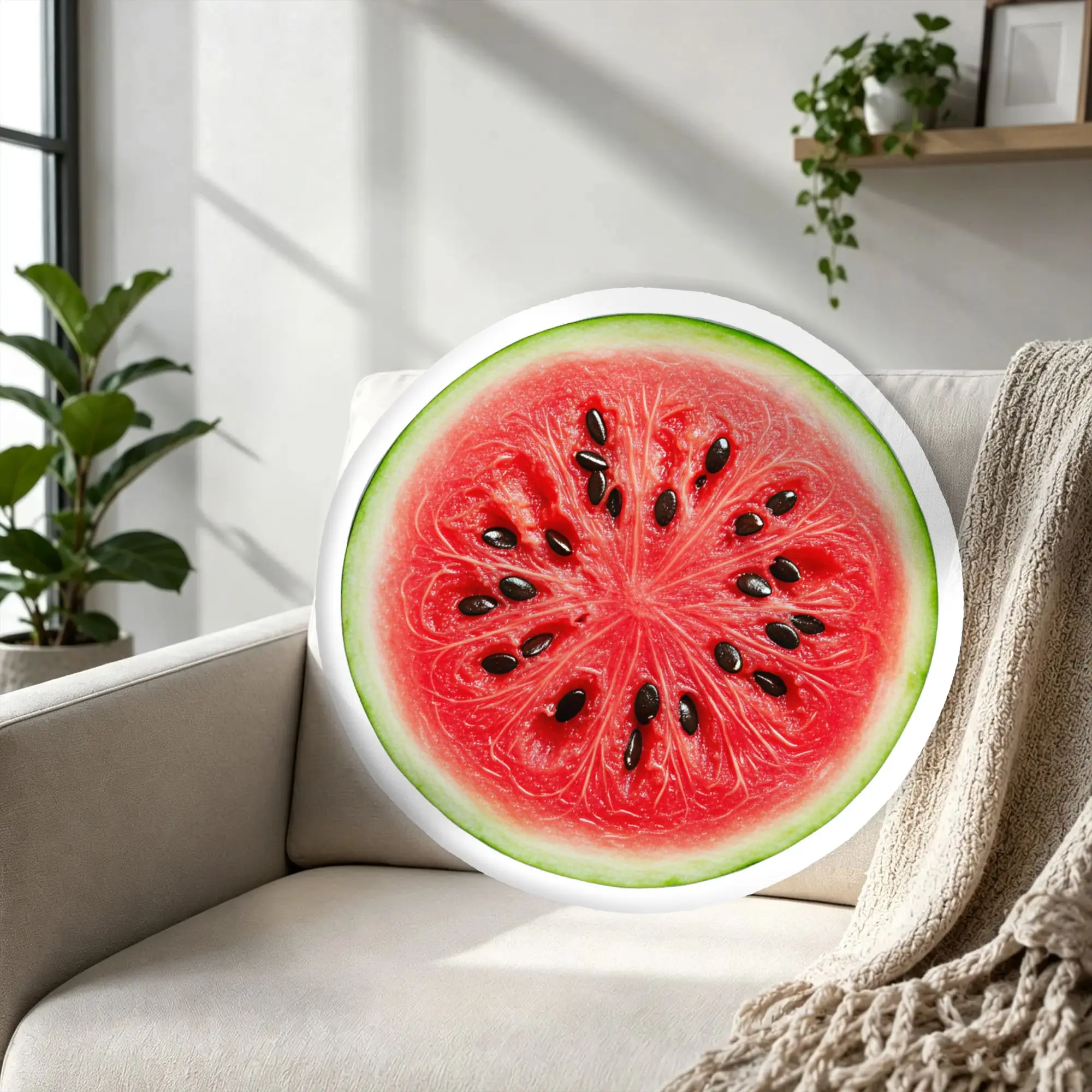 Customized Modern Colorful Summer Fruit  Cushions Velvet Vivid Watermelon Pillows for Thanksgiving