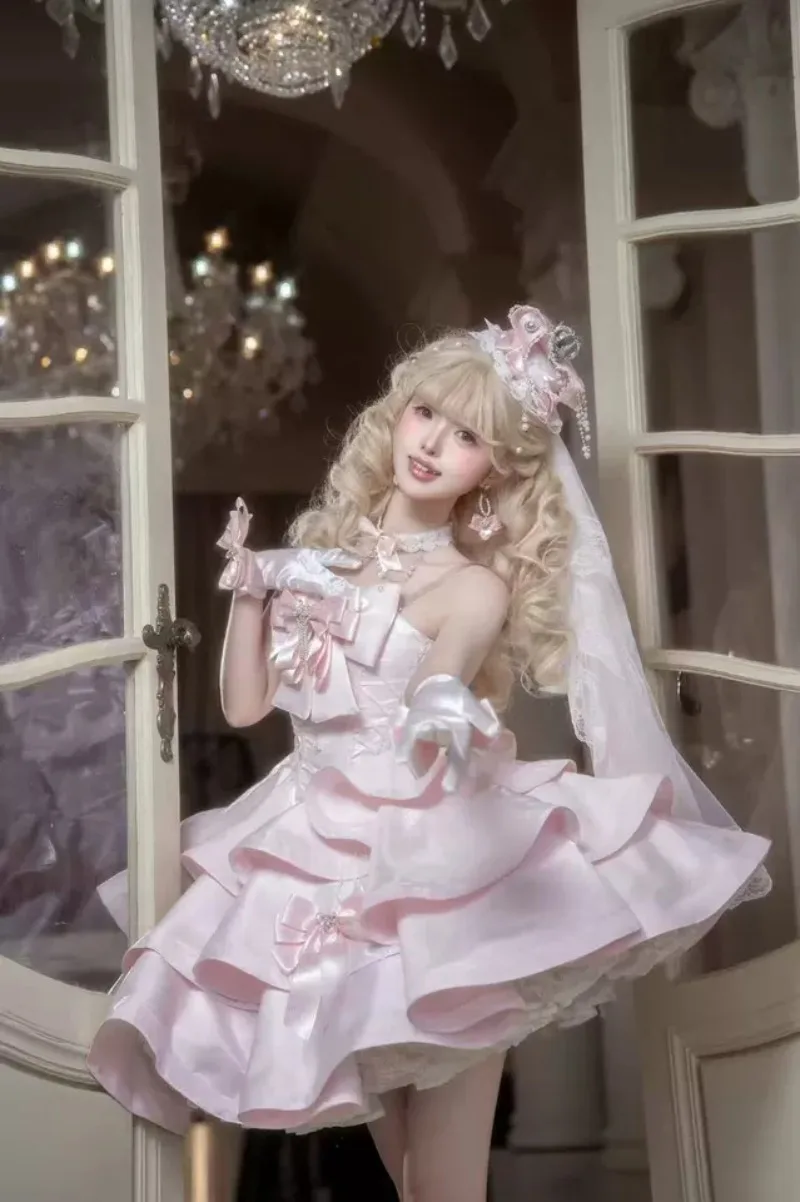 

Pink Tube Top Lolita Princess Dress Japanese Original Sweet Girl Doll Feeling Birthday Bar Mitzvah Flower Wedding Evening Dress