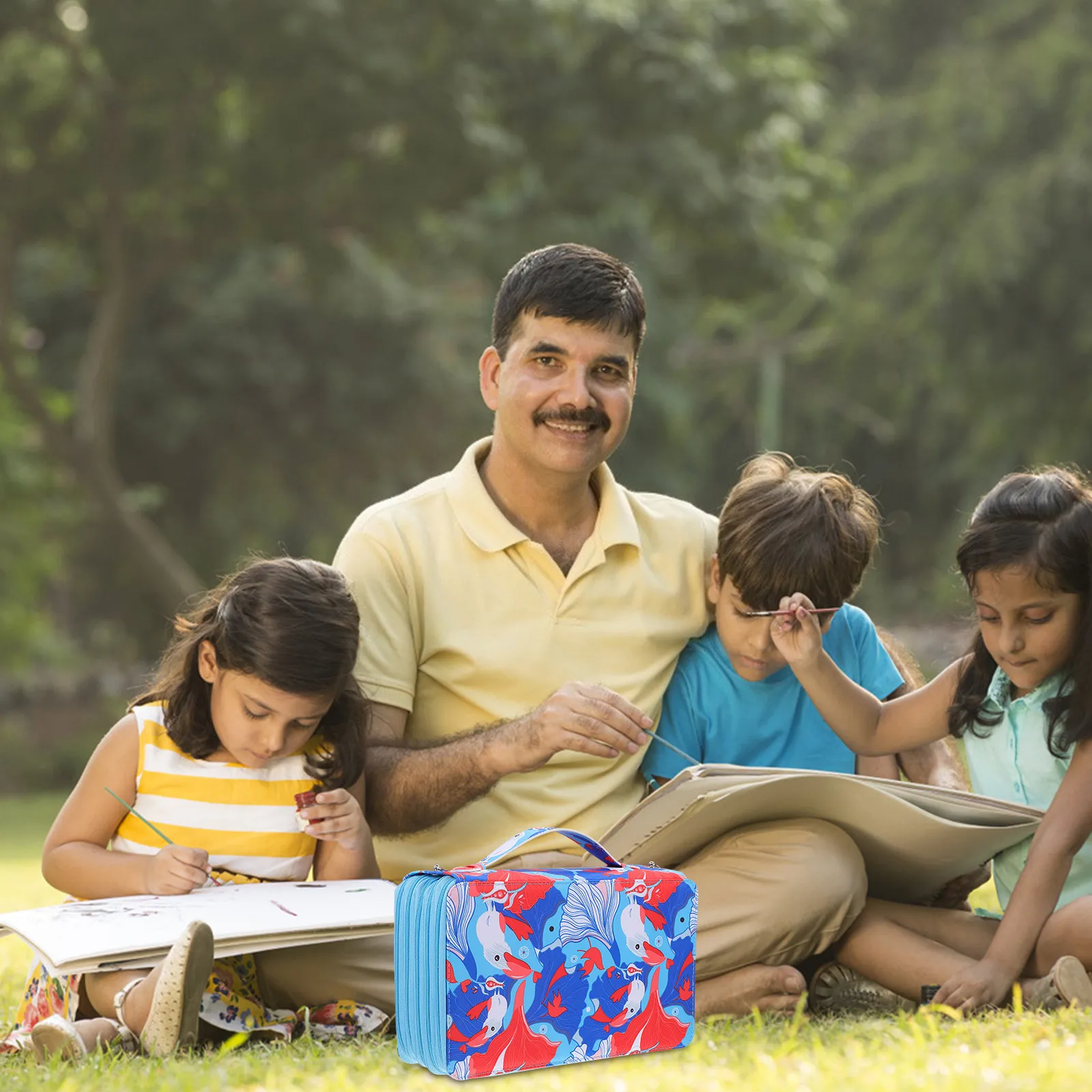 

Вместительный пенал-органайзер для ручек и карандашей с эластичными кольцами, многослойный, с ручкой, для цветных карандашей и рисунков