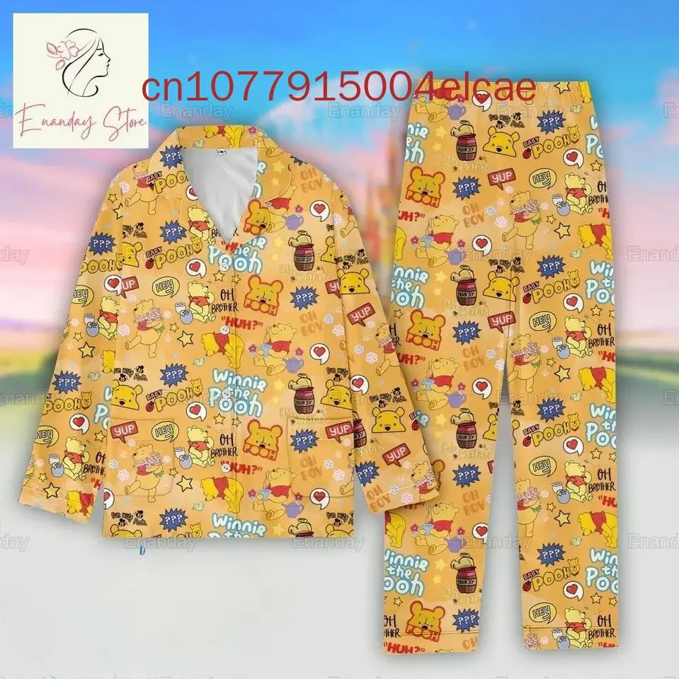 2024 nuevo conjunto de pijama de Disney Pooh conjunto de pijama de camisa de manga larga informal de Disney para hombres y mujeres