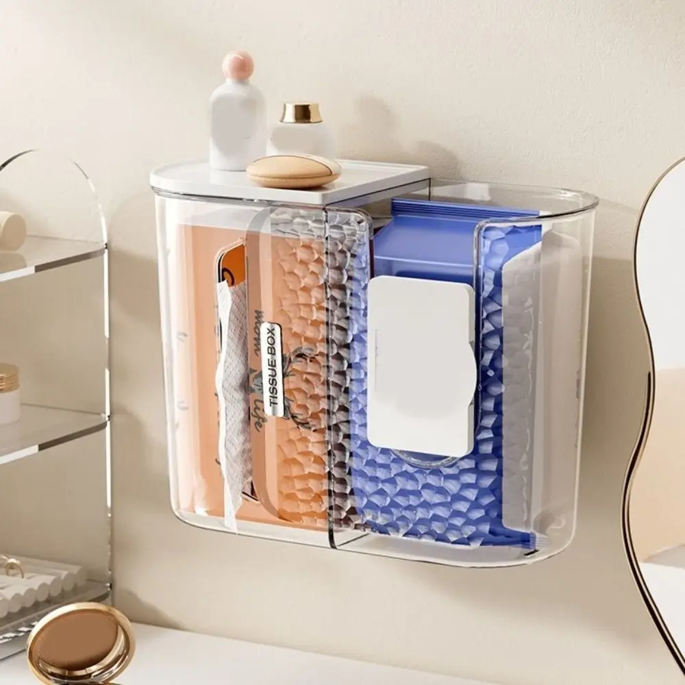 

2 in 1 Wall Mounted Tissue Box Plastic Space Saving Wipes Paper Storage Box No Punching Tissue Storage Box Kitchen