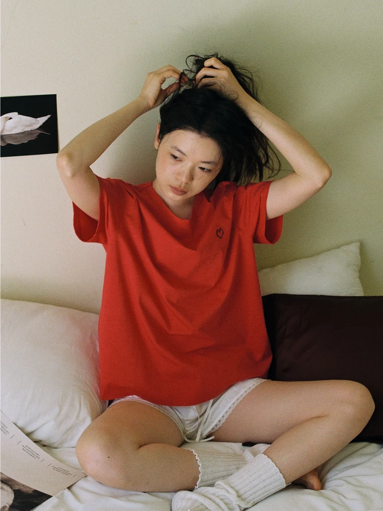 LLANO Summer Swan Print Short Sleeve T-Shirt Lightweight Casual Loose Women's Top Shoulder Width Regular Cotton Blend