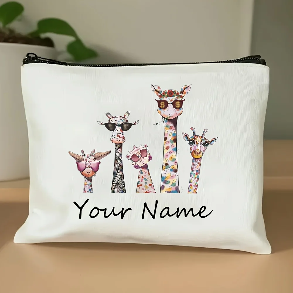 Custom Made Makeup Bag with a Cute Giraffe Print White Cosmetic Pouch Unisex Cosmetic Organizer Large Capacity Storage Bags