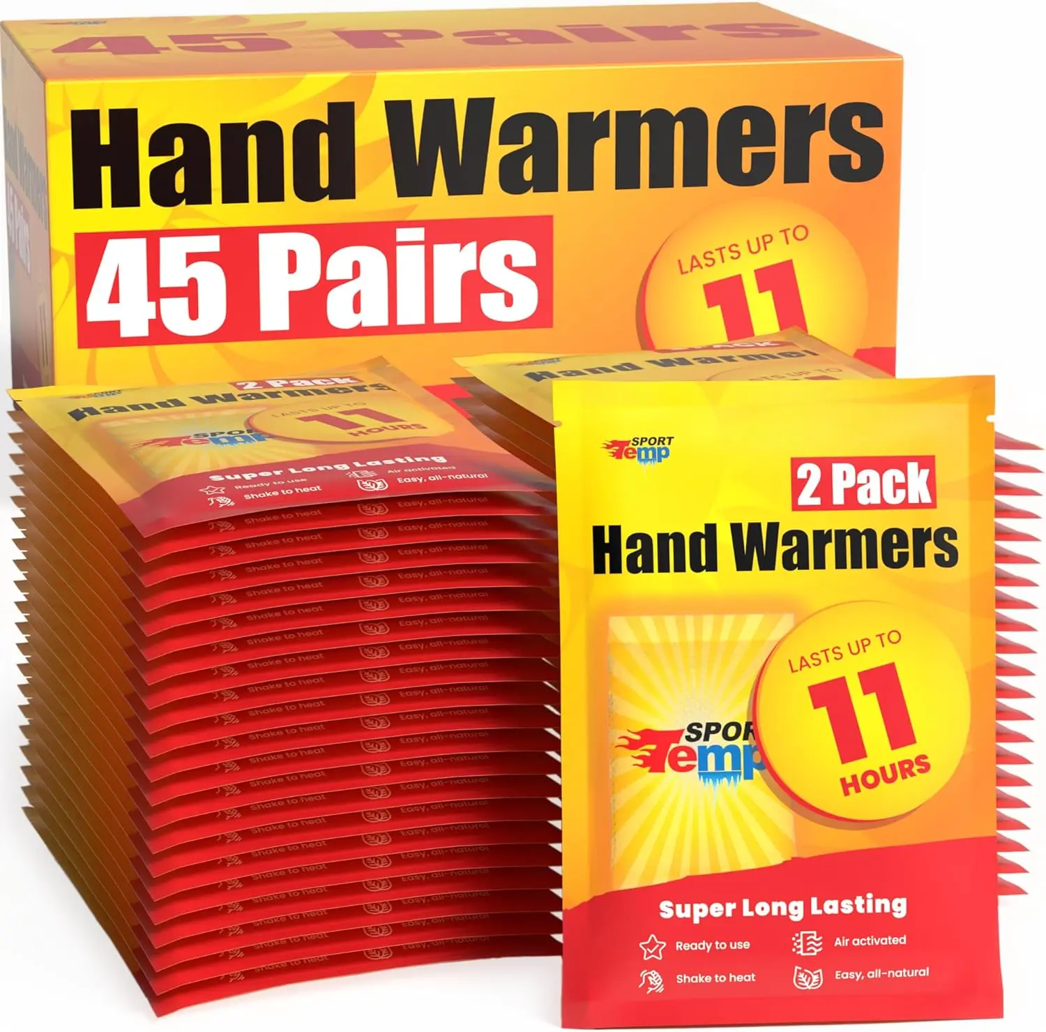 

Long-Lasting Hand Warmers - Up to 11 Hours of Heat, Air Activated for Hands, Body & Toes - Odorless and Travel Friendly