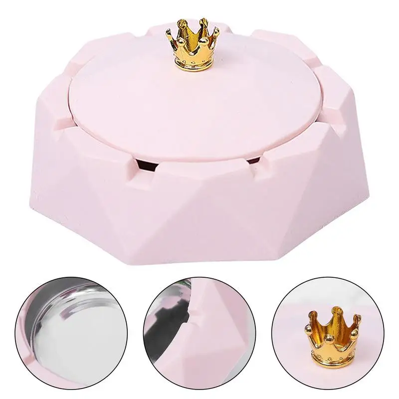 Stainless Steel Ashtray With Lids Crown Top Ashtray Decor Ash Container Ash Holder For Smokers Desktop Smoking Ash Tray For Home