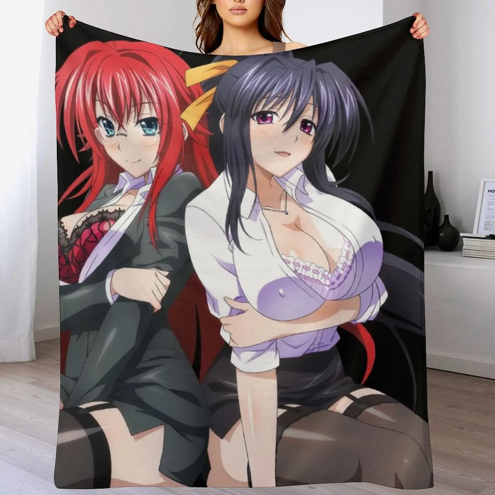 

himejima akeno and rias gremory Throw Blanket Shaggy Furry Soft Blanket for Bedroom Living Room