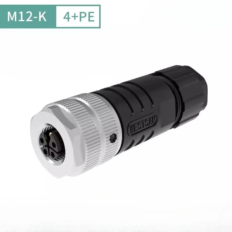 Waterproof M12 L-type Assembled Connector IP67 3 4 5 Pin Screw Pressure Wire Aviation Plug 2/3/4+PE K/L-type Cable Connectors