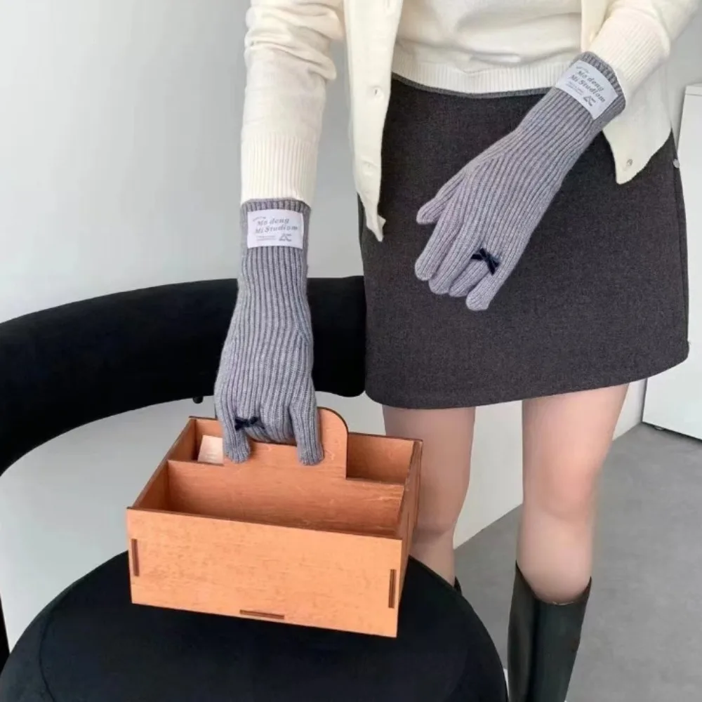 

Длинные варежки, корейские вязаные перчатки с бантом, Harajuku Y2k, женские зимние перчатки, модные варежки, теплые перчатки для верховой езды, студенческие