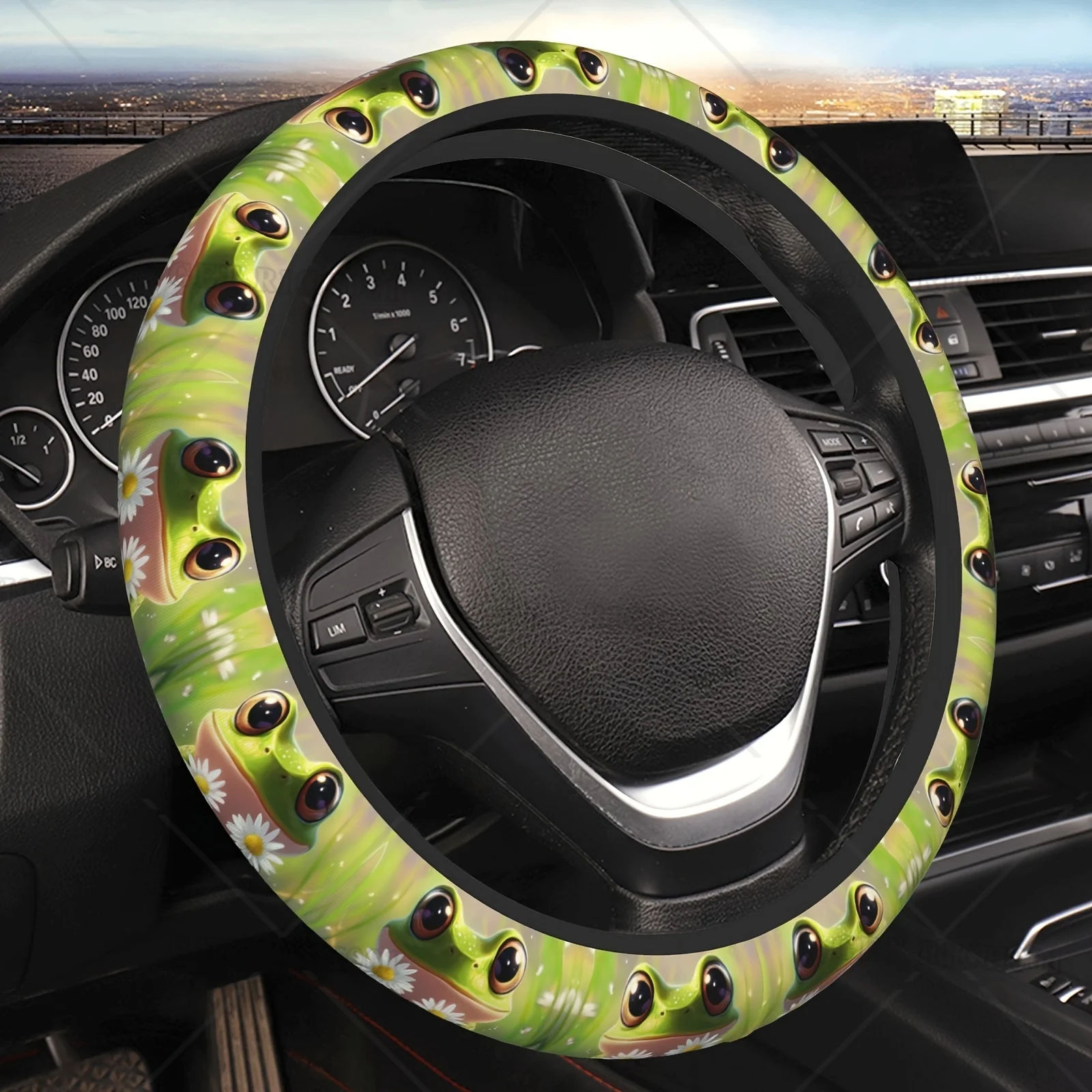 

Frog Print 15" Steering Wheel Cover with Non-Slip Grip & Comfort Fit Cars Suv Durable Polyester, Easy Install