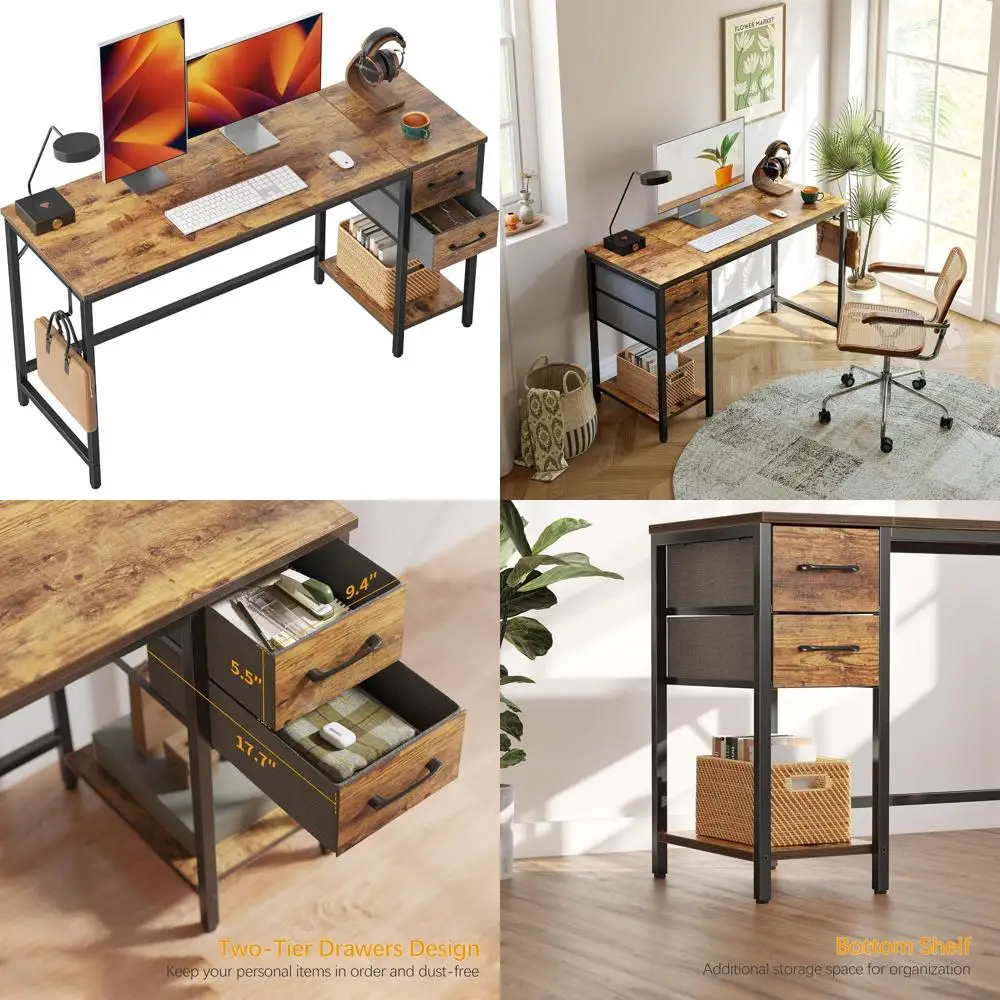 

Письменный стол для домашнего офиса в деревенском стиле, коричневый, с местом для хранения и 2 ящиками, для учебы и работы