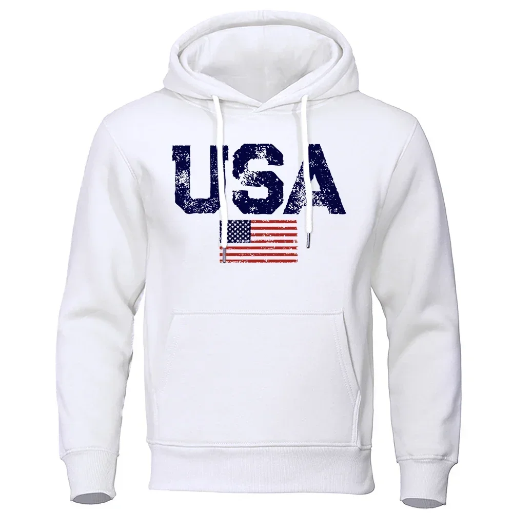 Retro USA Flag Street Retro Harajuku Printed Clothing Men\'s And Women\'s Leisure Personalized Fashion Hooded Pullover