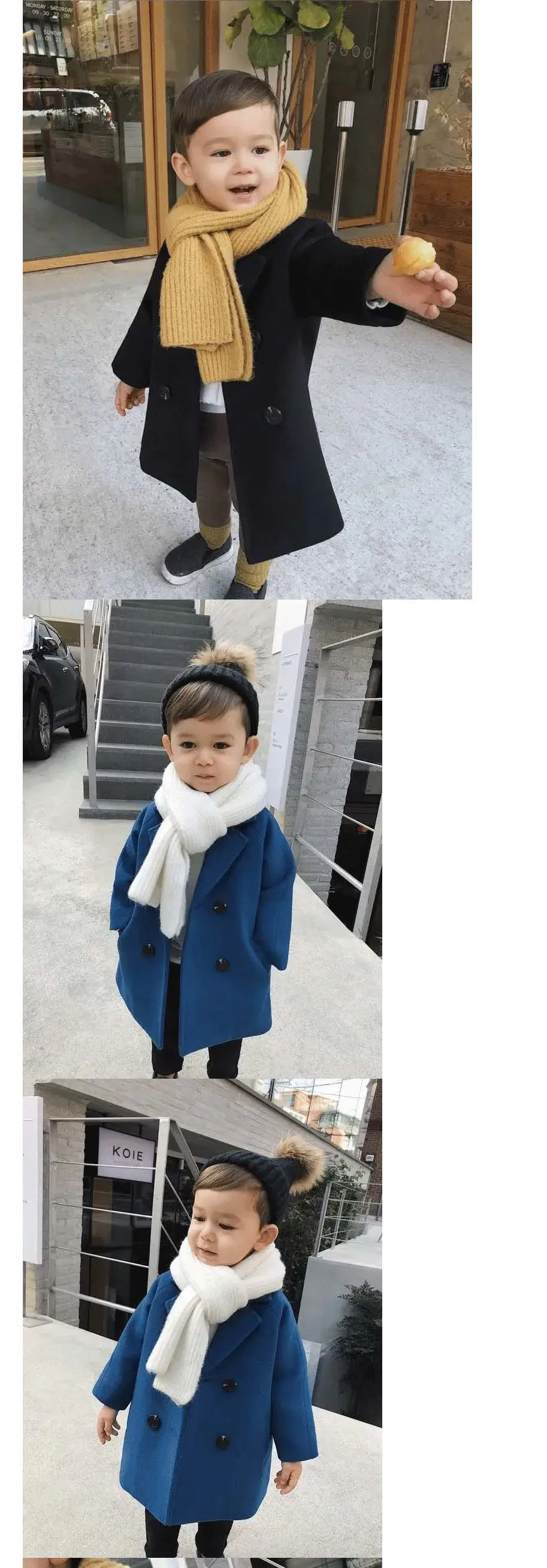 Spring Boys Jackets Child Girl Woolen Double-breasted Baby Trench Coat Lapel Autumn Kids Outerwear Winter Wool Overcoat