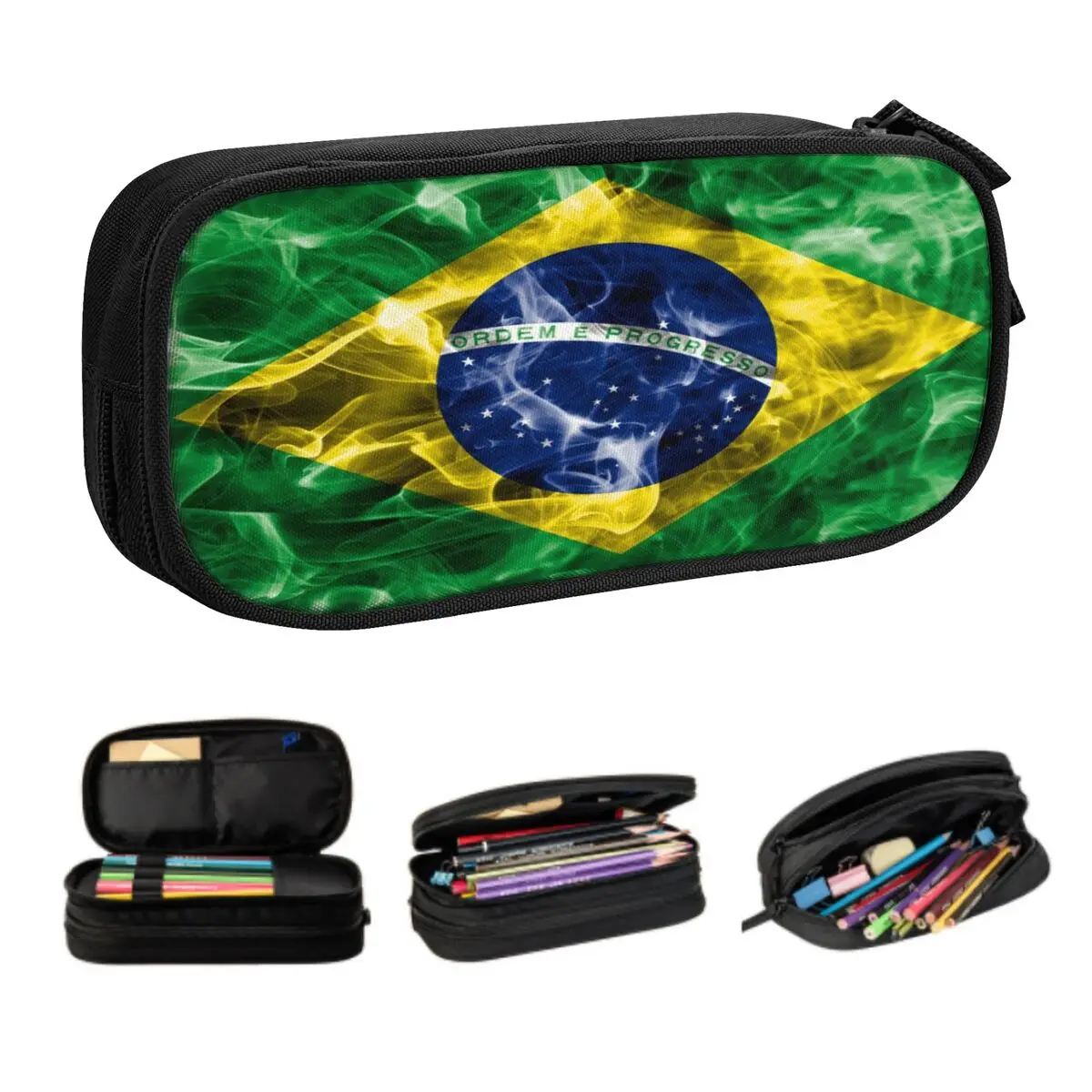 Cute Custom Brazilian Flag Pencil Cases for Boys Gilrs Brazil Large Capacity Pen Bag Box Stationery