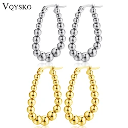 Waterproof Gold Ball Hoops Beaded Stainless Steel U-shaped Earrings  Earrings Gift For Her