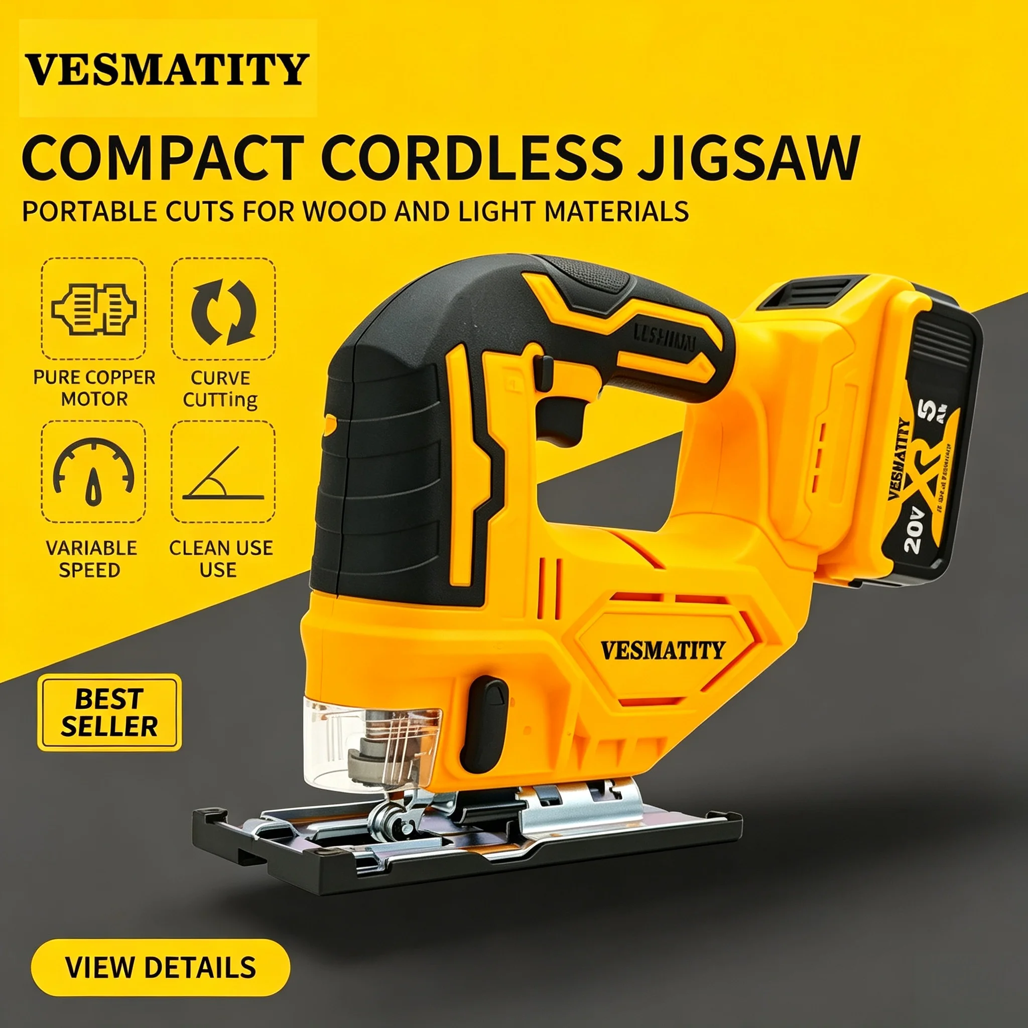 Electric Jig Saw Cordless Jigsaw Tool 2700RPM Variable Speed 3 Position Orbital Setting for 20V Battery No Battery Bare Tool