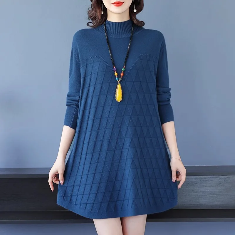 

Winter Jerseys For Women New Loose Big Size Mother Pullover Sweater Knitwear Woolen Short Dress Female Jumper Pulls Clothes