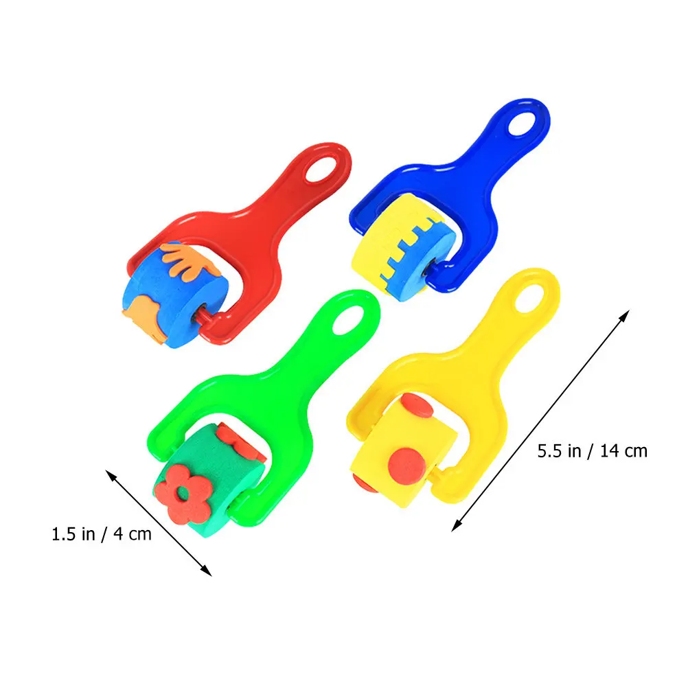 4Pcs Graffiti Drawing Roller Stamp Kids Painting Supplies Durable Portable Painting Tools for Watercolor Acrylic Gouache