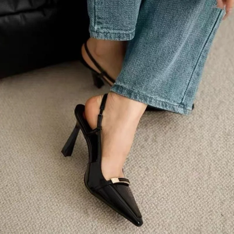 

Pointed Toe High Heels Women's Stiletto 2025 Summer New Patent Leather Rear Air Quality Single Shoes Beautiful Baotou Sandals