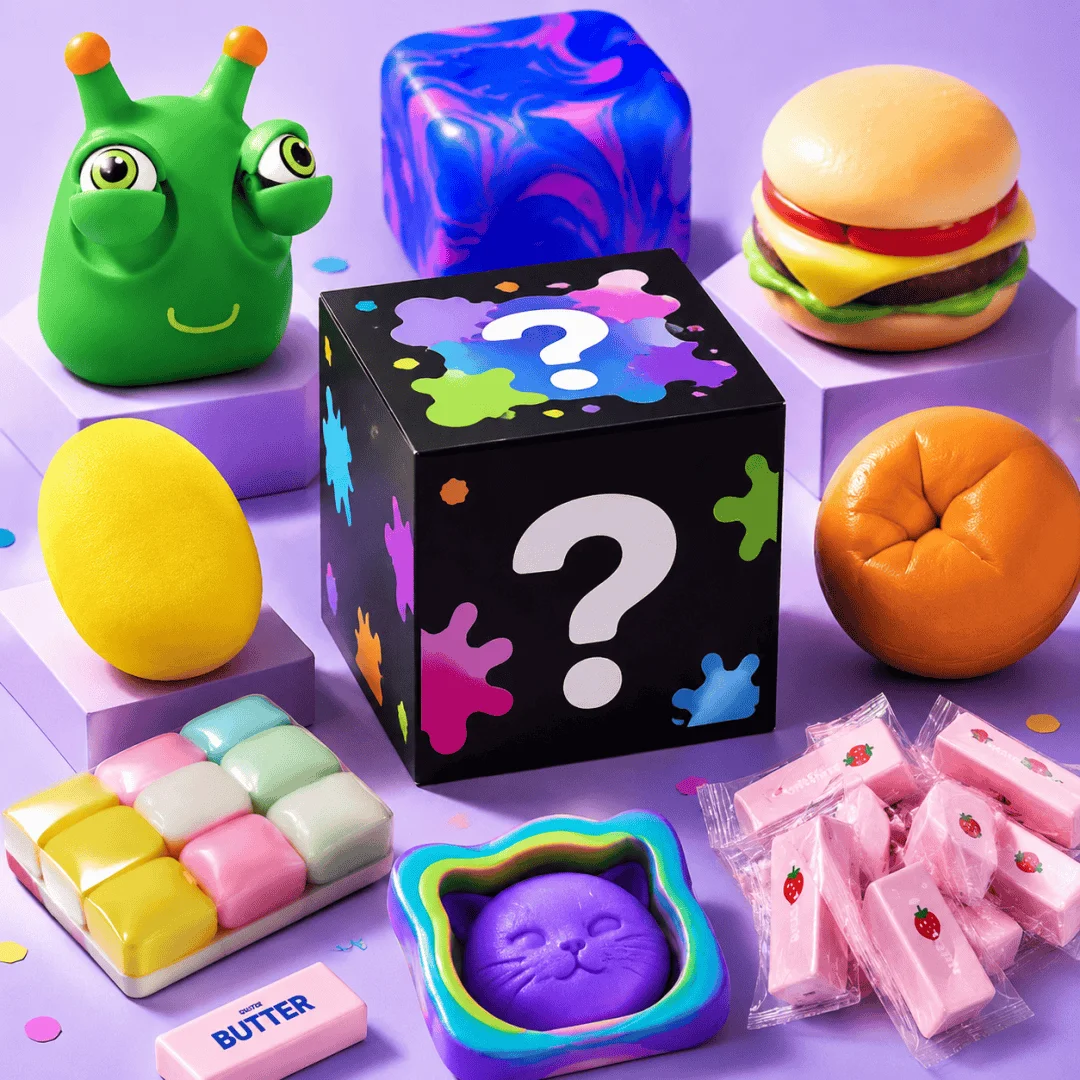 100Pcs Slow Rebound Squishy Blind Box Toys, Assorted Stress Relief Fidget Toys Set with Giant Yellow Gorilla, Moai Head, Panda, Rabbit, Duck, Jellyfish, Axolotl Figures, Mystery Surprise Party Favors Sensory Squeeze Toys