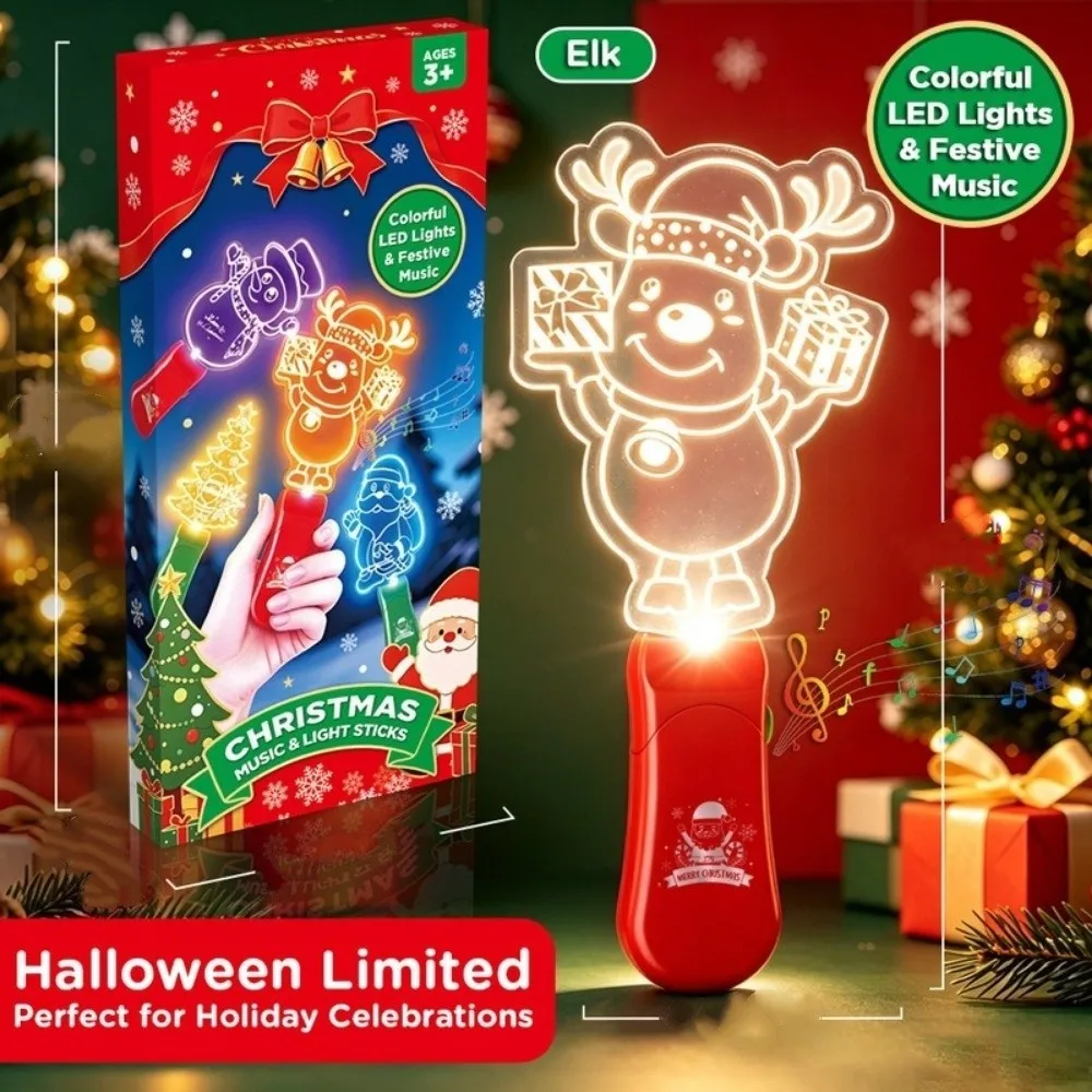 Halloween Lamp LED Glow Sticks with Sound Santa Claus Colorful Mini Handheld Night Lights Snowman Elk