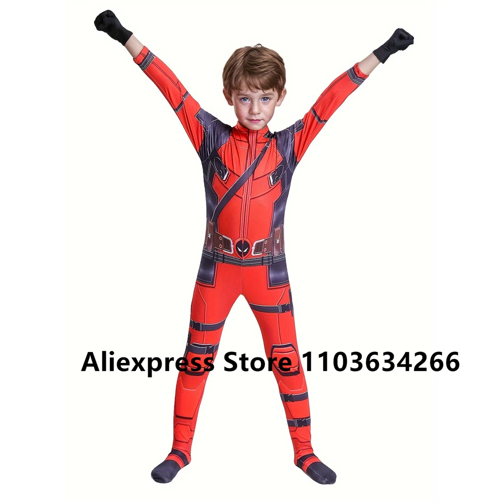 Superhero Deadpool เครื่องแต่งกายเด็ก Carnival COSPLAY Jumpsuit เด็กแฟนตาซีตัวละครภาพยนตร์หน้ากาก Tights บอดี้สูท Zentai