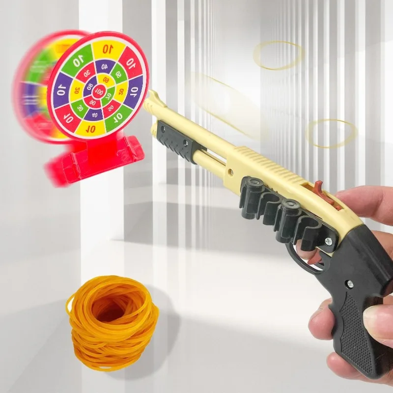 Mini-Gummiband-Gewehrsprühgerät, Spielzeugpistole, 4 Platzen, Gummi-Miniaturpistole, Modell, Ornamente, Spielzeugpistole für Jungen, Weihnachtsgeschenk