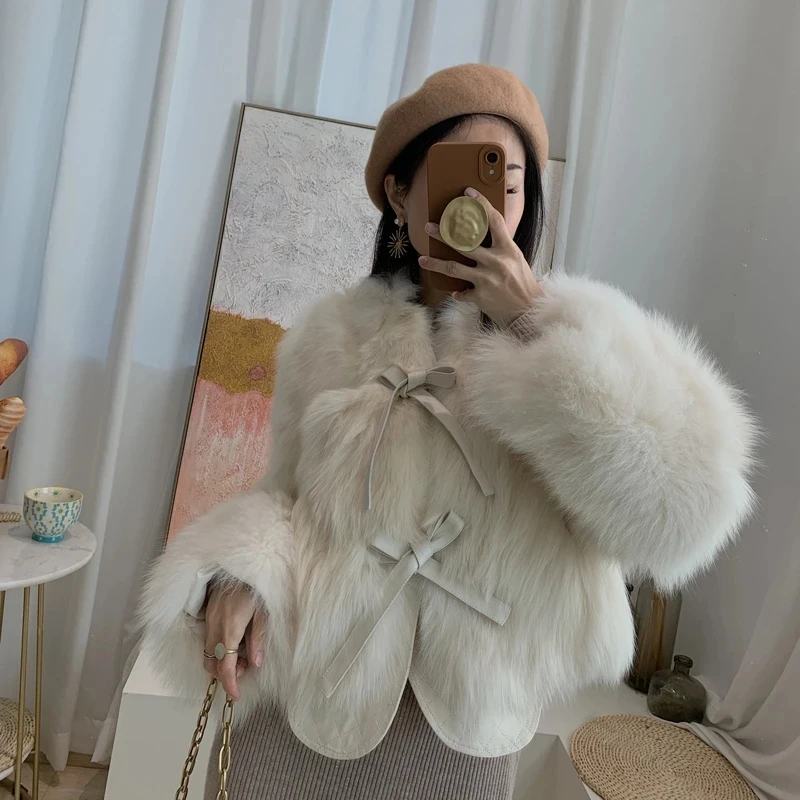 Light Luxury Lace-Up Women's Fur Coat Women Loose Fur Jacket Autumn Winter Women Imitation Fox Fur Coat