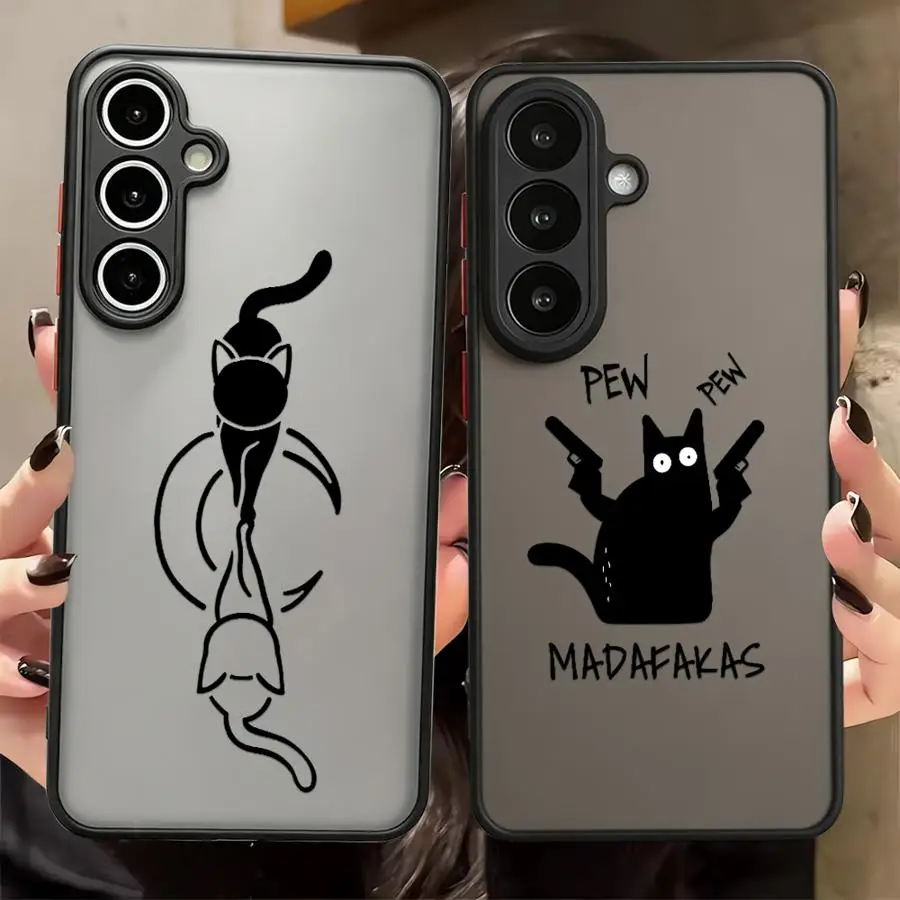 Phone Cover Case for Samsung Galaxy A17 A52 A14 A23 A53 A16 A15 A56 A55 A73 A33 A34 A36 A52S A72 A54 A35 Cartoon Black Cat