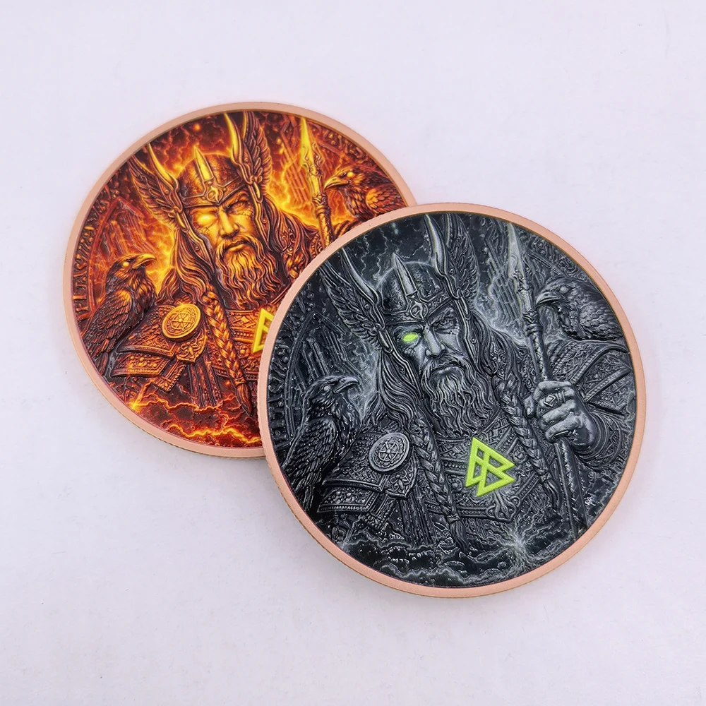 5 OZ .999 Fine Copper Norse Mythological Figures Commemorative Coin Classical Mythology One-eyed Crow Designs Collectible Gift