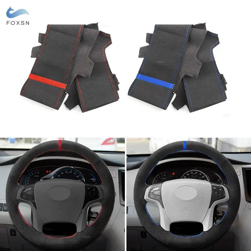 Hand Sewing Suede Perforated Leather Car Steering Wheel Cover Trim For Toyota Sienna 2011 2012 2013 2014 with Needles Threads