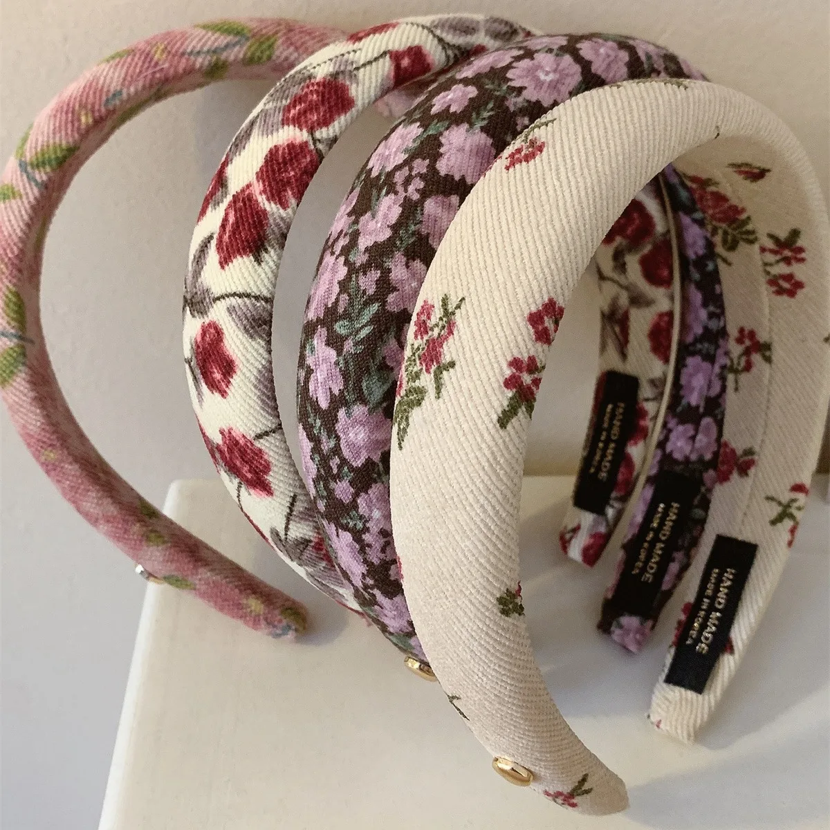 French Style Rose Floral Headbands For Women Corduroy Cotton Padded Hairbands Retro Hair Hoop Non-slip Literary Girl Accessories