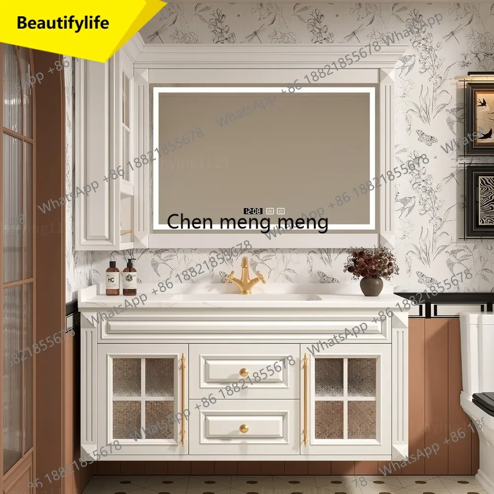

6239 French retro bathroom cabinet rock slab ceramic basin washbasin cabinet combination hand washbasin