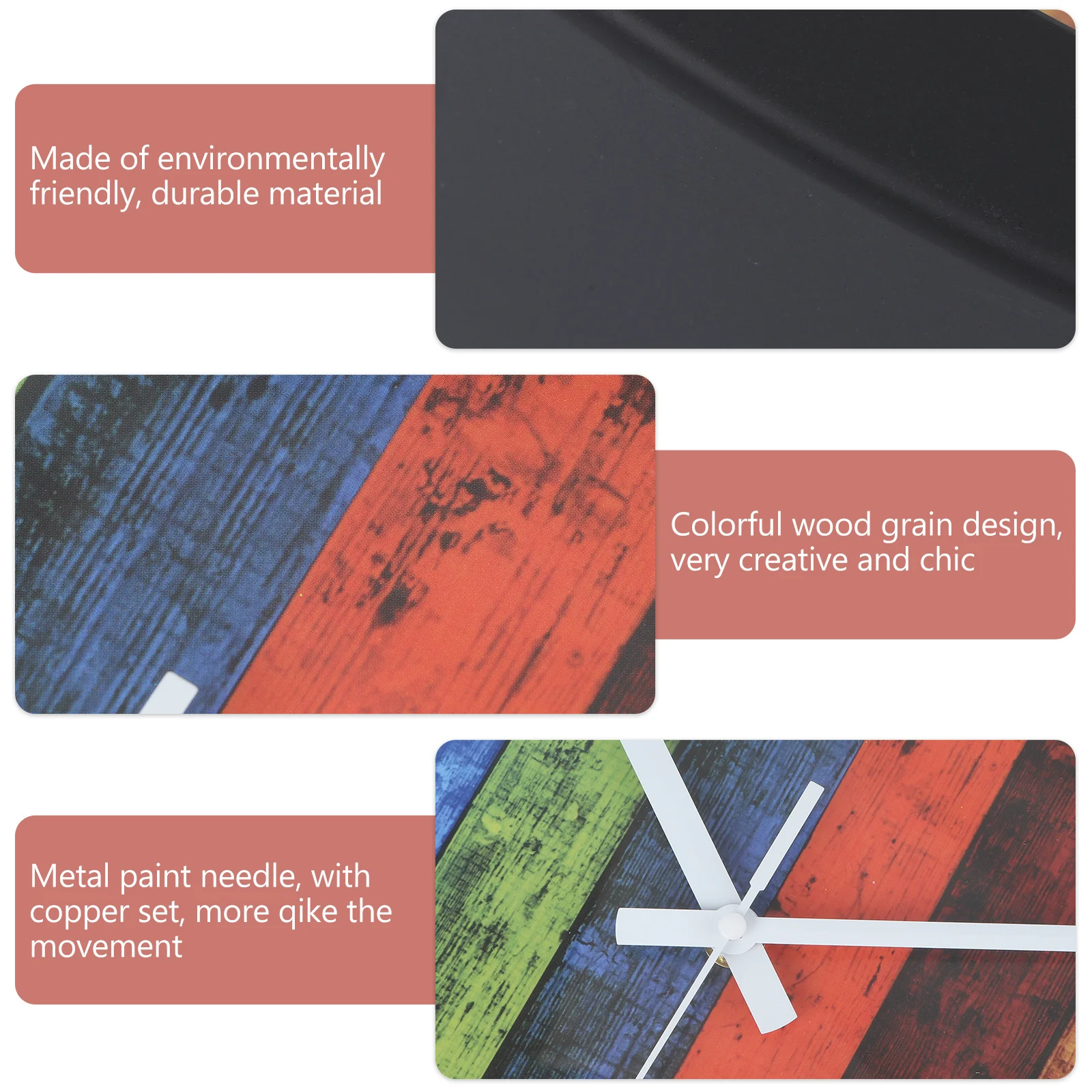 

1Pcs Wood Grain Wall Clock Colorful Creative Design Material Home Room Living Room Bedroom Hanging Clock Decor Quartz