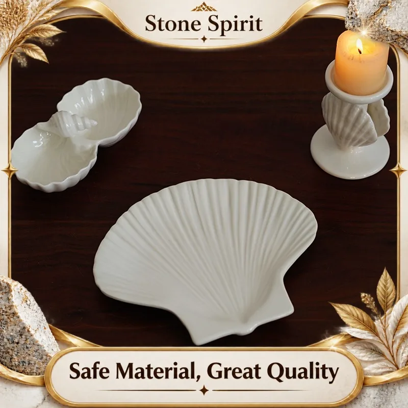 Nordic Shell Shape Dinner Plate, Handmade Ceramic Serving Platter for Seafood & Desserts, Coastal Themed Tableware Collection