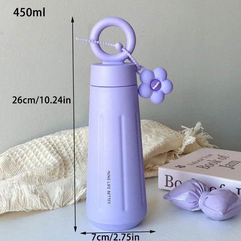 Fahion Women Girls Thermos Bottle With Sunflower Pendant 316 Stainless Steel Thermal Insulation Vaccum Sport Car Water Bottle