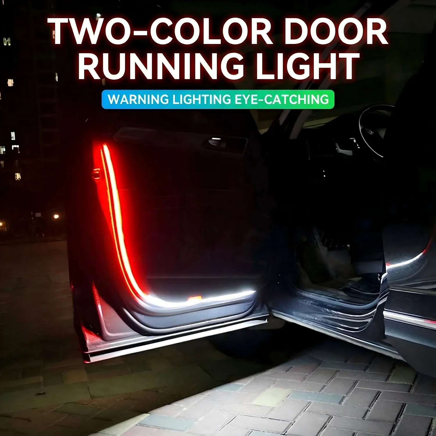 

120cm Car Door Warning LED Strip – Red/White Welcome Light, 12V Waterproof Led Courtesy Light for Car Interior Door, DIY Ambient