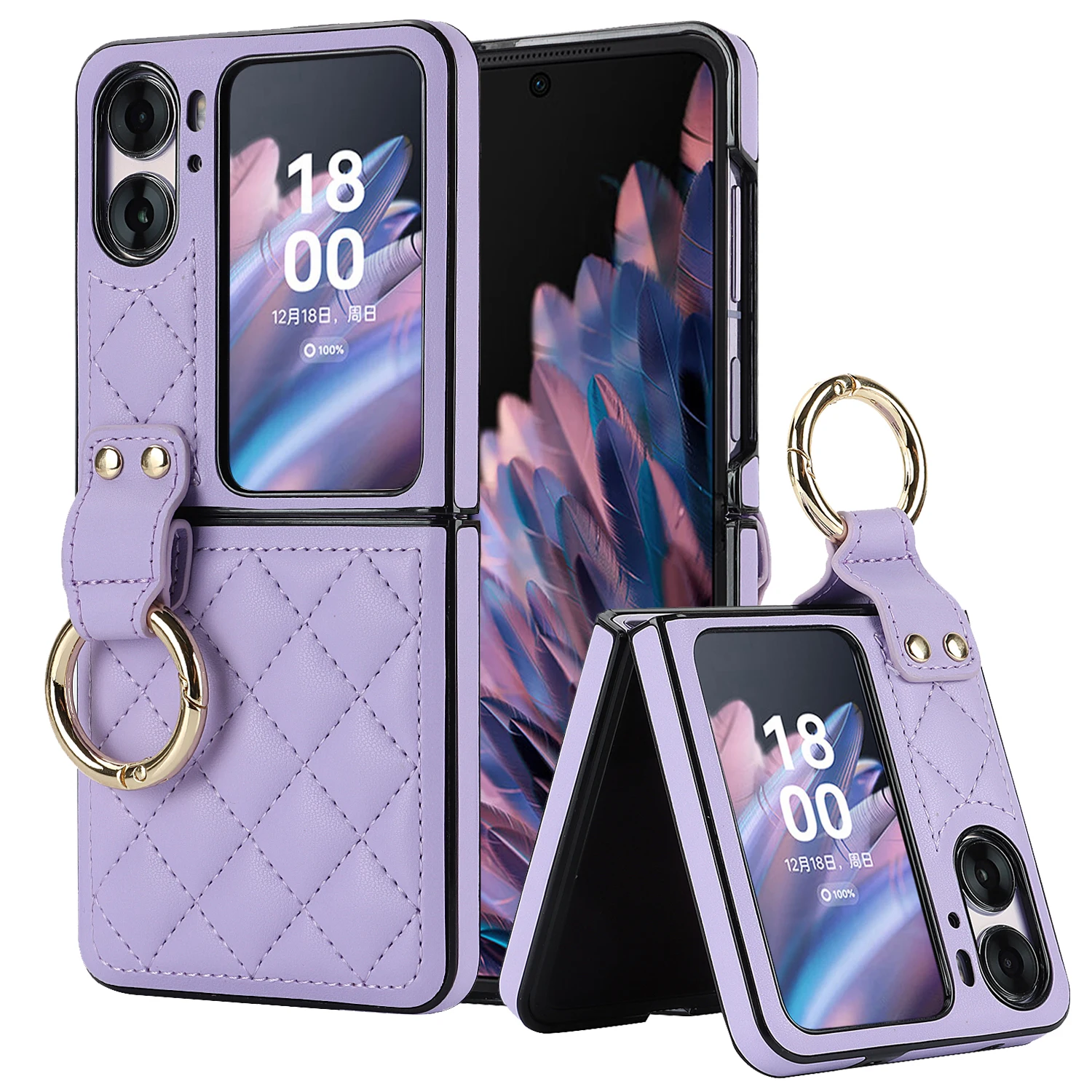 Emboss Diamond Ring Holder Leather Phone Case for OPPO Find N2 Flip 5G N2Flip CPH2437 N 2 Kickstand Ultra Thin Shockproof Cover