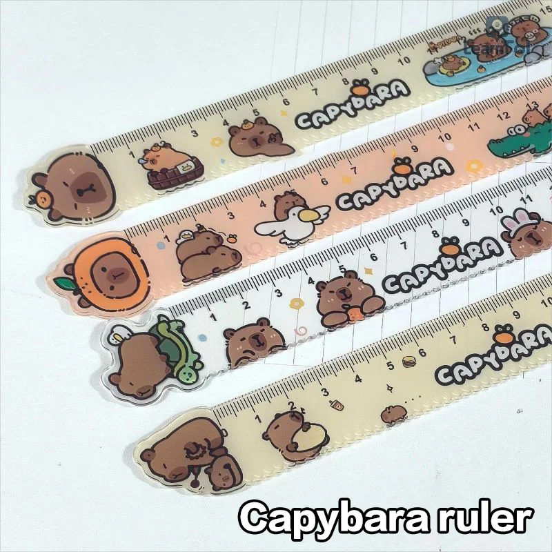 4Pcs Kreative Acryl Capybara Herrscher Set Zeichnung Werkzeuge Nette Cartoon Lineal Set Schule Bürobedarf Student Schreibwaren