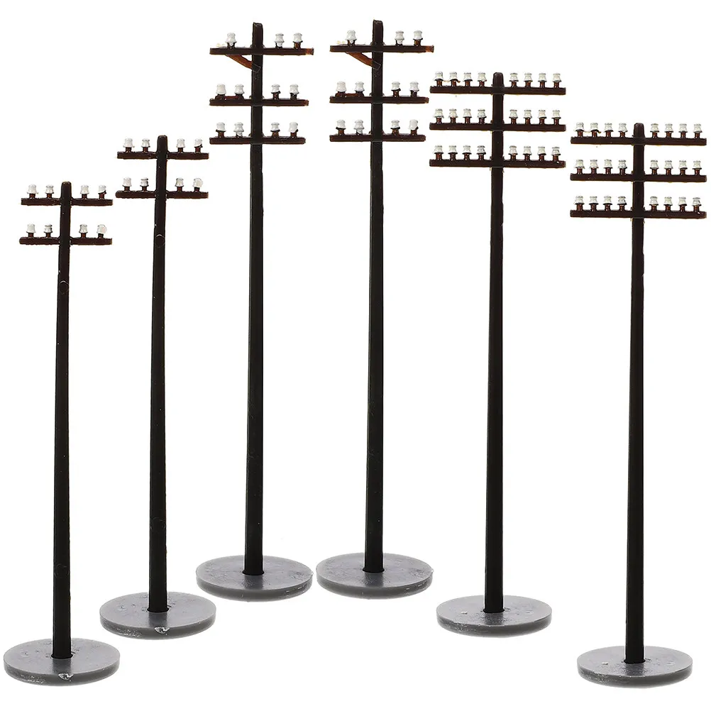 6Pcs Miniature Telegraph Poles Premium ABS Sand Table Decor for Micro Landscape DIY Scene Building Accessories