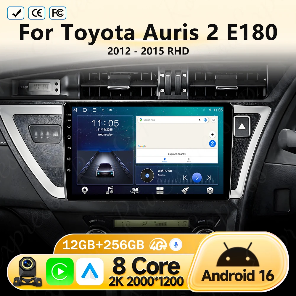 

Автомагнитола Android 16 для Toyota Auris 2 E180 2012-2015 (правый руль), мультимедийный плеер с GPS-навигацией, Carplay, видео, DVD, без 2DIN