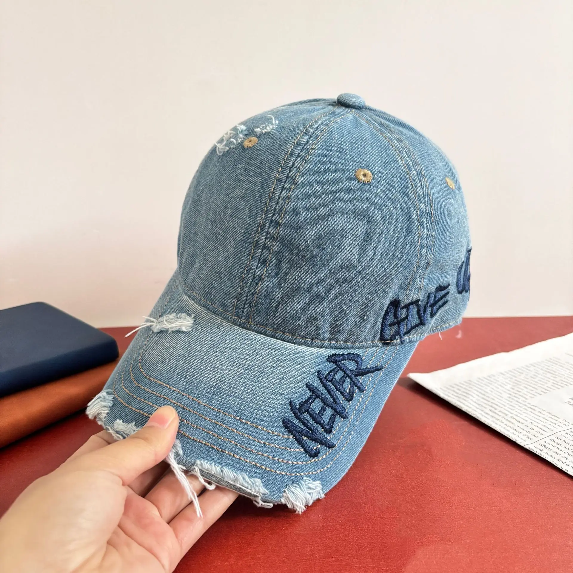 

cotton denim baseball cap fashion letters embroidered on side soft top unisex outdoor casual hats for women men