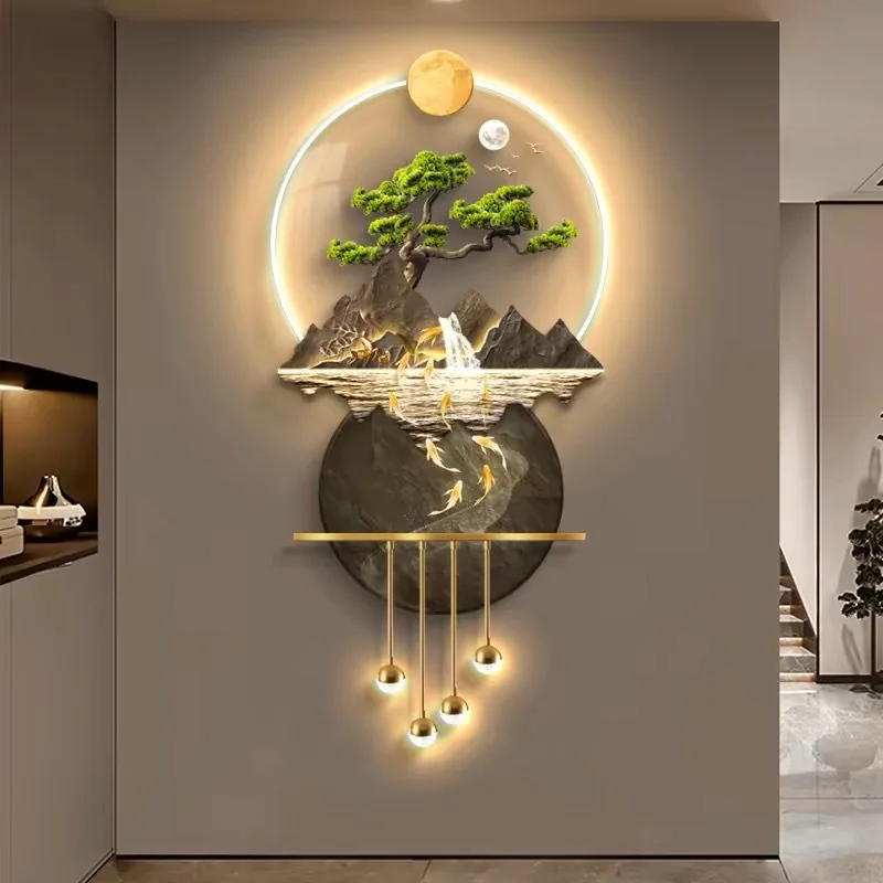 Chinese Style Decorative Painting At The End of The Hallway,hanging High-end Three-dimensional Glowing Wall Lamp Painting