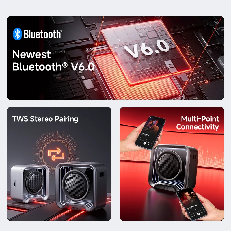 Edifier QS20 Alto-falante portátil com luz ambiente Bluetooth V6.0 IP67 Emparelhamento estéreo Alto-falante de conexão multiponto com microfone